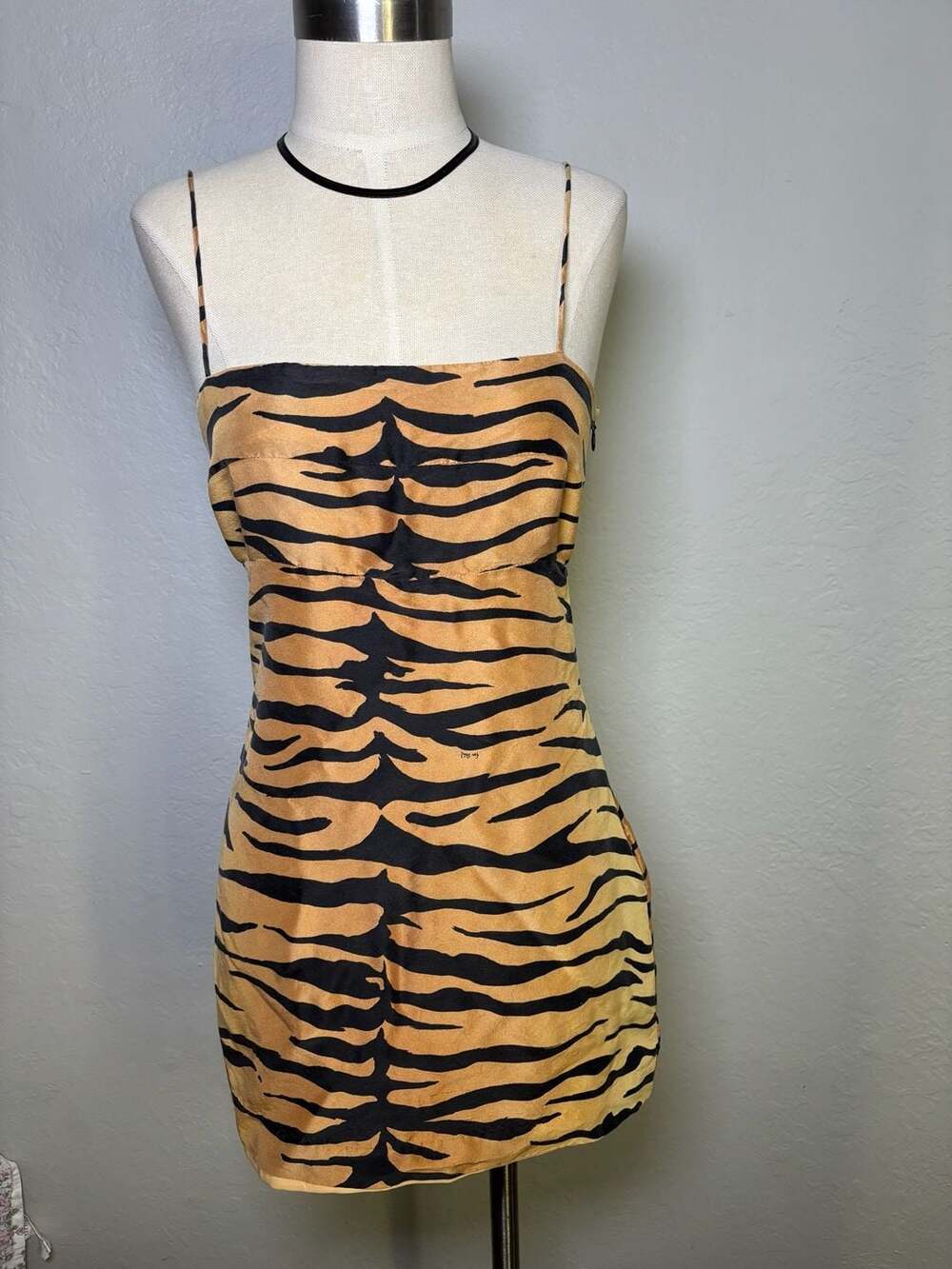 Realisation Par Christy Silk Mini Dress Tiger Print Camel